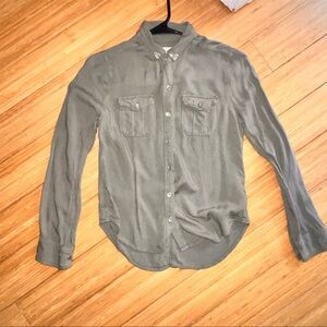 Abercrombie kids medium green collared shirt with rhinestones sleeve flaw